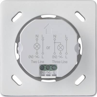 Back of a socket with connections wired for 'Two Line' and 'Three Line'. Symbols show circuit options.