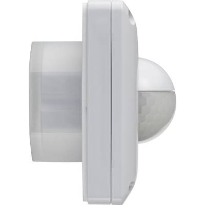 Side view of a white infrared motion sensor with a circular dome.