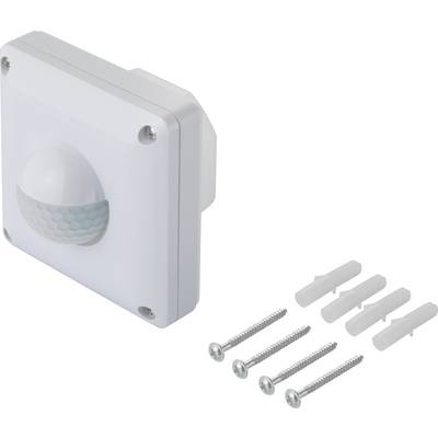 Wall Mounting Kit for Motion Sensor, includes a white sensor, four screws and wall plugs. Ideal for indoor installation.