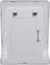 Rear view of a white electronic device with a battery compartment cover, secured by two screws.