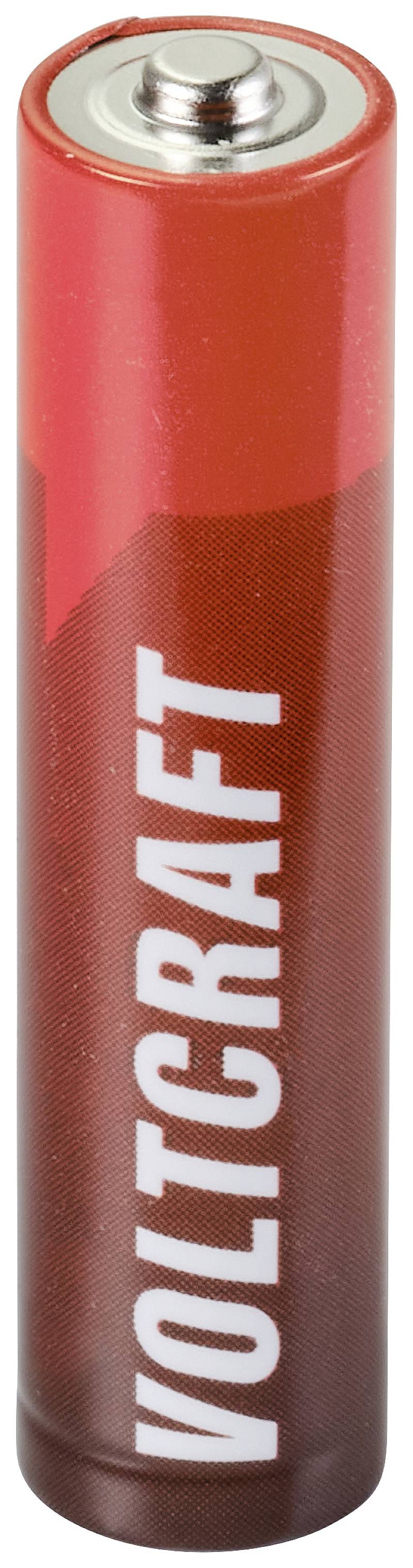 Red AA battery with white 'VOLTCRAFT' lettering, silver positive terminal at the top.