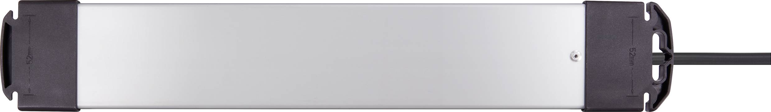 Rectangular, silver housing with black end sections and cable connection on the right side; neutral, industrial aesthetic.