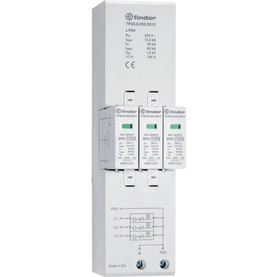 A surge protection device with three green indicators and electrical specifications. It provides protection for L1, L2 and L3 lines.
