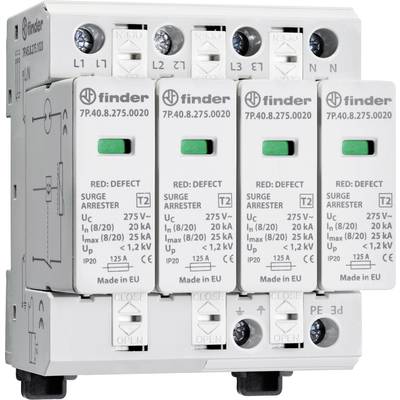 A surge protection device with multiple modules, labelled with technical specifications such as voltage and current rating.