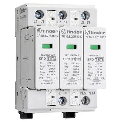 A three-phase surge protection device with the label 'Finder SPD T1 T2'. Suitable for protecting electrical installations in buildings.