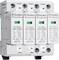 A surge protection device with four connected modules, each printed with indicator lights and technical specifications.