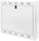 White metal flap with ventilation slots and a lock. Often used as a cover for technical equipment or electrical cabinets.