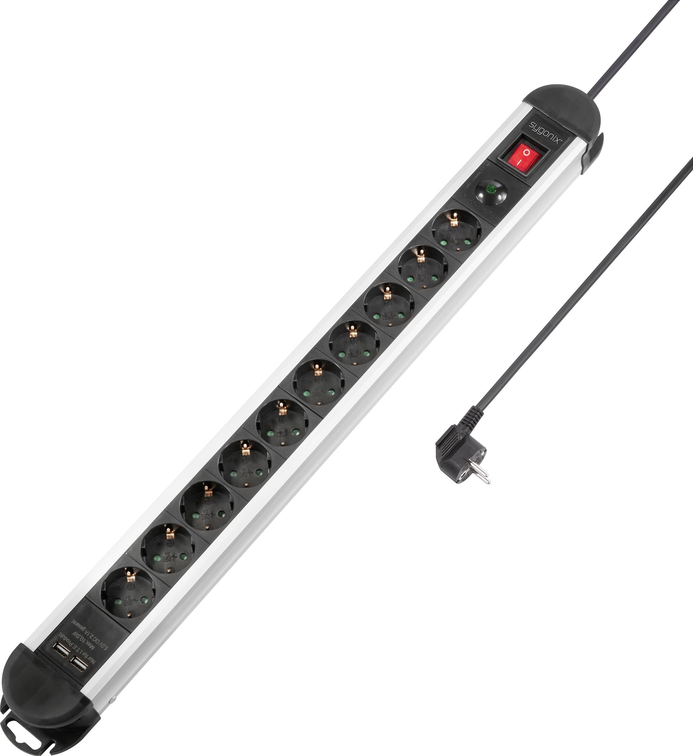 Sygonix SY-4755858 Surge protection power strip Silver, Black PG connector 1 pc(s)