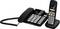A cordless telephone and a landline phone with large buttons, suitable for seniors, displays time and date.