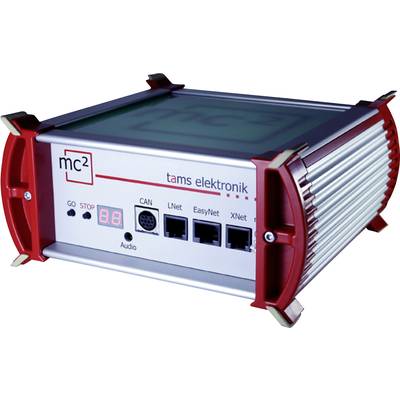 A red and silver electronic enclosure with multiple interfaces, including 'CAN', 'LNet', 'EasyNet' and 'XNet', from Tams Electronics.
