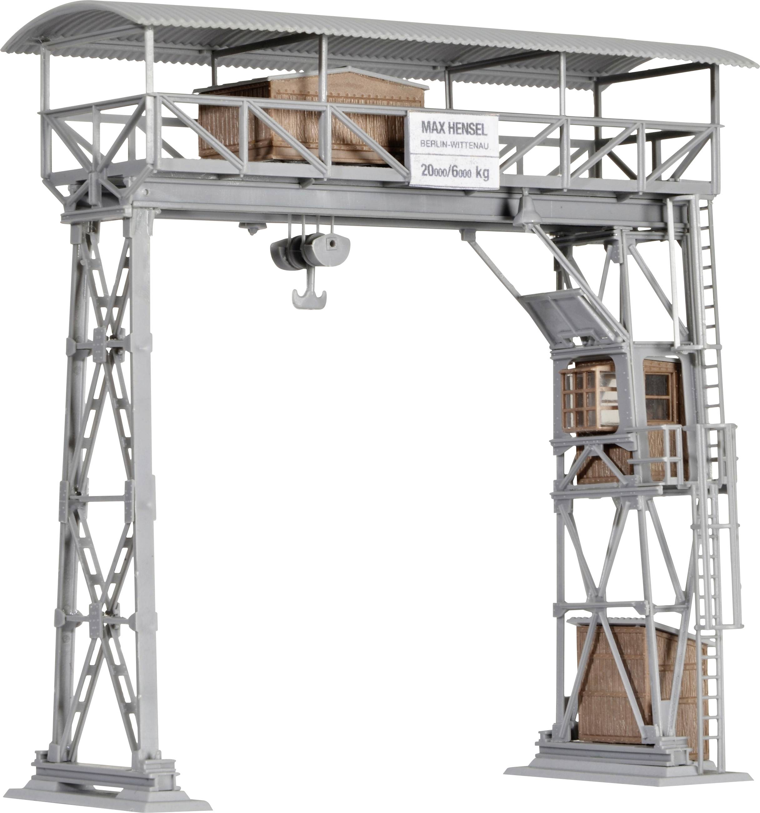 Grey model of a crane with brick loads.