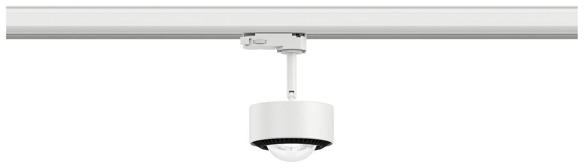 Surveillance camera mounted on a ceiling, cylindrical in shape, white in colour, with lens extended and pointing downwards.