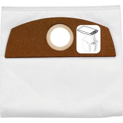 Vacuum cleaner bags with a round hole, made of brown cardboard, with a schematic assembly instruction on a white background.
