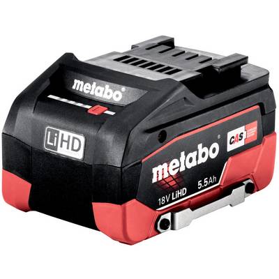 Metabo 18V LiHD 5.5Ah CAS battery pack for power tools.
