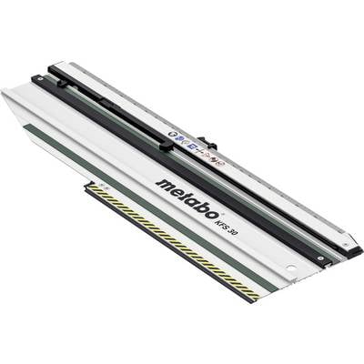 Metabo KFS 30 track saw guide rail with splinter guard and anti-slip strip, shown diagonally on a white background.