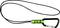 Black carabiner hook with green accents and black rope. Used for safety purposes or attachments.
