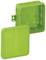 Green plastic junction box with removable lid, suitable for use in electrical installations.