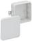 White, square plastic junction box with removable lid. Suitable for electrical installations to connect cables.