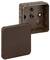 Brown, square plastic junction box, opened with removable lid, showing interior and side knockout openings.