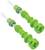 Two green plastic screws with blue and white detailing. They appear to be designed for connecting or fastening objects.
