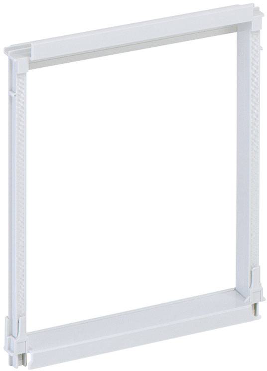 A white, rectangular plastic frame, presumably part of an assembly system or enclosure.