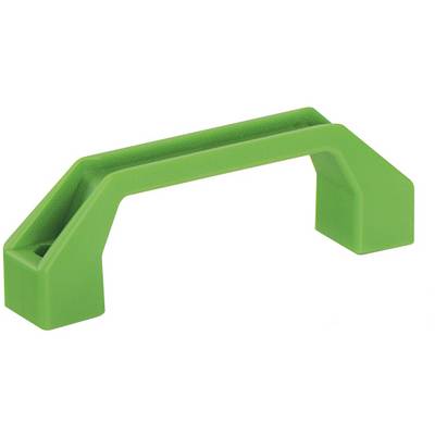 Green plastic handle, rectangular and flat, with rounded edges, suitable for cabinet doors or drawers.
