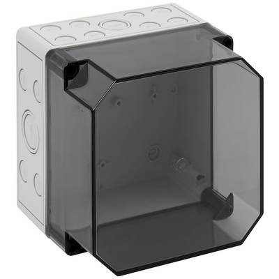 Transparent plastic protective case with multiple round openings on the sides, suitable for securely storing electronic components.