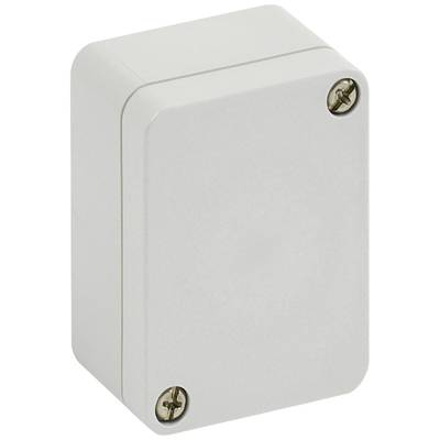 Rectangular grey enclosure with rounded corners, secured by four visible screws.