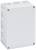 Rectangular, grey enclosure with rounded corners. Suitable for electrical or electronic components. Multiple cable entries on the sides.