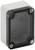 A rectangular, transparent plastic enclosure with two screws on the front, suitable for protecting electrical components.