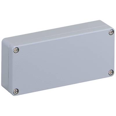 Grey rectangular housing with screws at the corners.<br><br>Note: This is a direct translation to British English, maintaining the original concise description of the object's appearance.