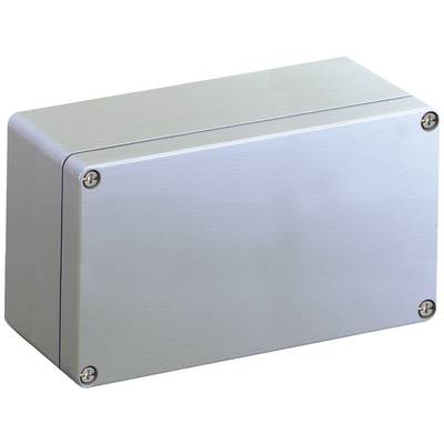 Silver rectangular metal box with screws at the corners. It appears to be intended for electronic components or wiring.
