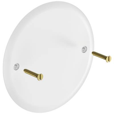 White, round cover with two golden screws on the right and left, designed for wall mounting.