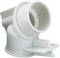 A white plastic threaded cap with a lateral flange, commonly used in plumbing systems to seal pipe connections.