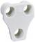 A white, triple plastic socket adaptor with three round plug sockets.