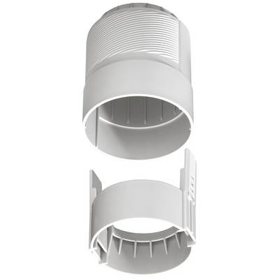 Two grey plastic fan adapters, depicted one above the other; the upper one is cylindrically ribbed, the lower one has clips.
