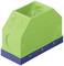 Green, rectangular plastic container with rounded corners and a blue base. Use as a pen holder or organiser.