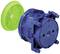 Blue plastic flush-mounting electrical box with a green lid, suitable for electrical installations, showing shape and connection options.