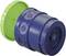 A blue, cylindrical connector with a green locking mechanism, suitable for industrial applications.