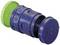 Blue pipe connection adapter with multiple round grooves and a green protective cap, positioned horizontally.