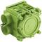 Green plastic junction box with multiple tube openings, commonly used for electrical wiring in building walls.
