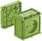 Green plug adapter with socket and removable lid. Suitable for voltages up to 690 V.