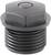 Black plastic blanking plug with hexagonal handle and thread, for sealing pipes or containers.