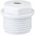 White plastic hexagonal head screw plug with thread for pipes or containers.