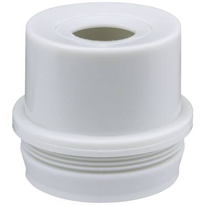 A cylindrical, white plastic component with threading and an opening at the top, potentially part of a filter or technical device.