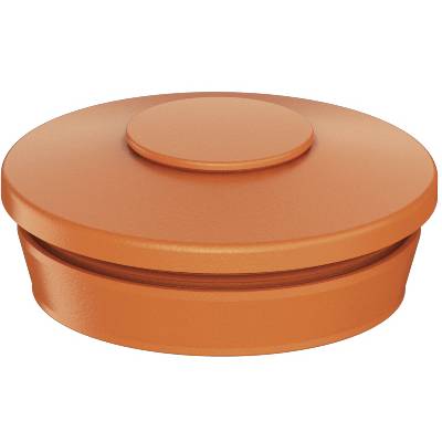 A round, orange container lid with a flat design and a small, central circle on top.