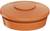 A round, orange container lid with a flat design and a small, central circle on top.