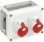White wall socket with two red earthed power outlets, suitable for industrial applications and high-performance equipment.