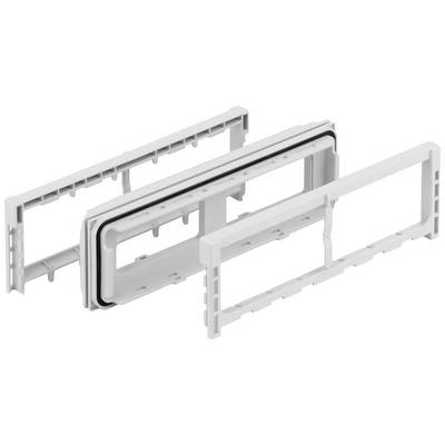White plastic components, rectangular, in a three-dimensional arrangement. They contain sealing elements and grids.