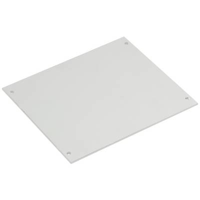 A rectangular metal plate with four holes in the corners. It is smooth and silver-coloured.